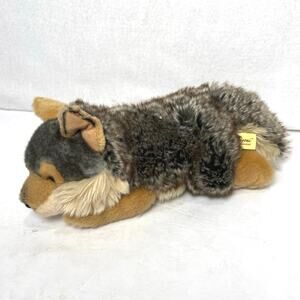 Aurora Timber Wolf Plush Realistic Gray Tan Laying Husky Fox Miyoni 14”